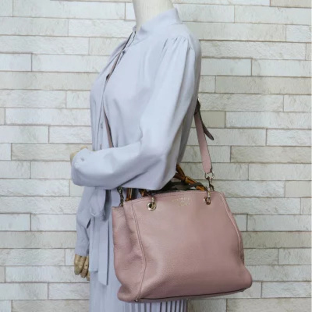 Gucci Bamboo Leather Shoulder Pink Bag - Picture 1 of 8
